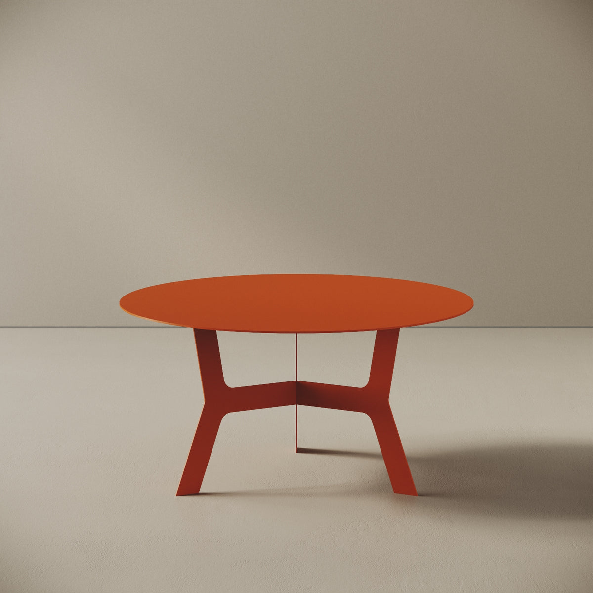 Tavolino da caffè Barcellona arancione basso, vista frontale – ferro verniciato Ø60 cm H30,3 cm