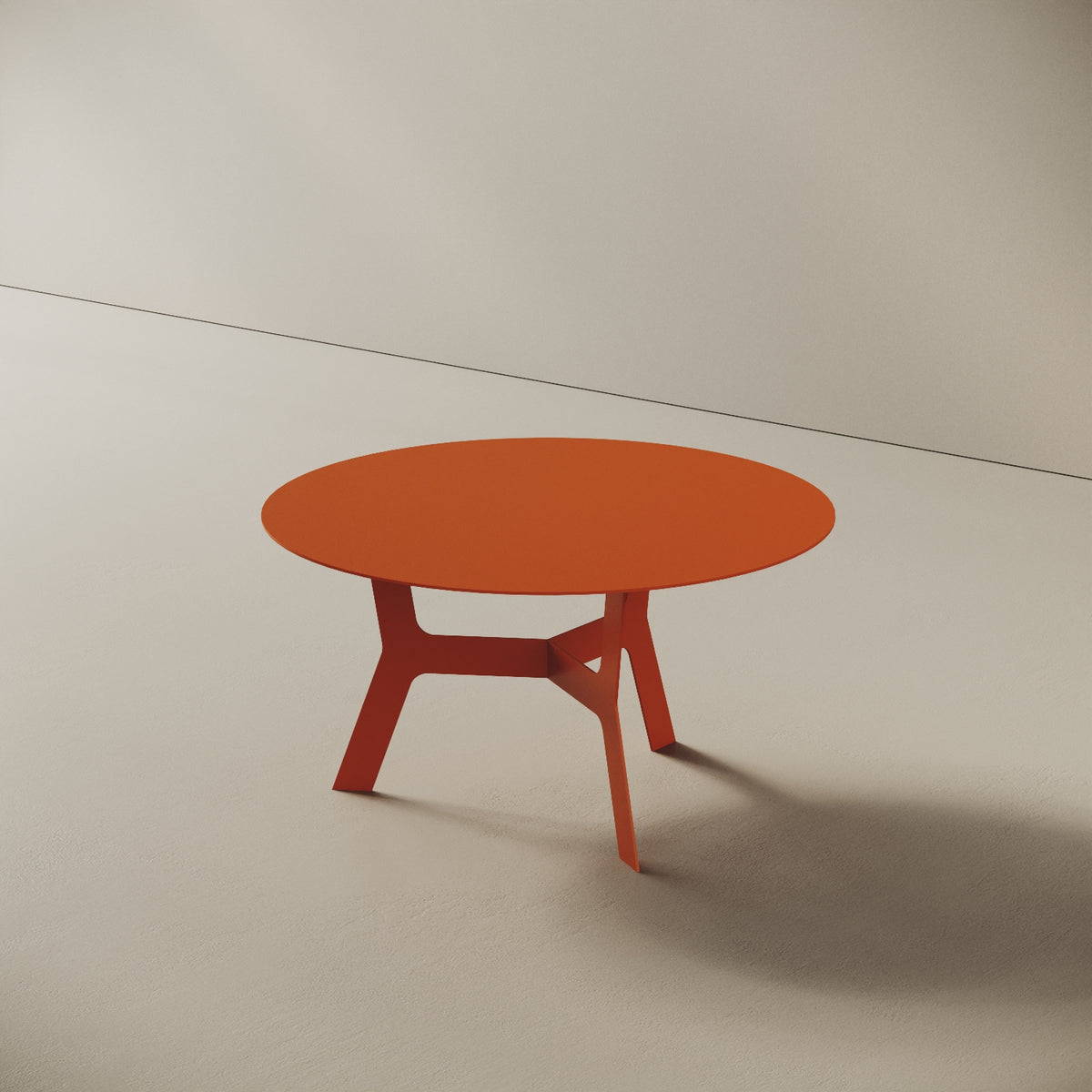 Tavolino da caffè Barcellona arancione basso, vista laterale – ferro verniciato Ø60 cm H30,3 cm