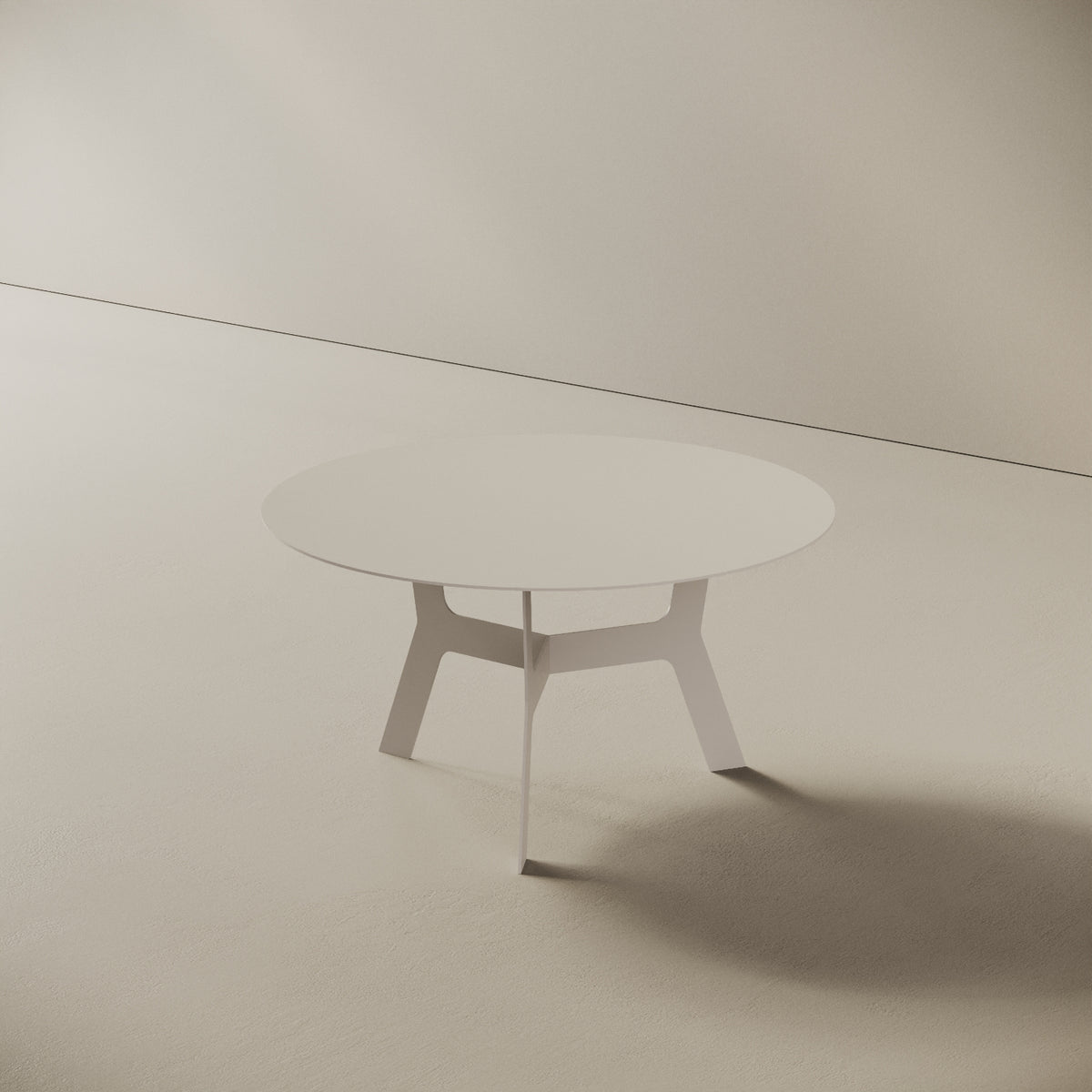 Tavolino da caffè Barcellona bianco basso, vista laterale – ferro verniciato Ø60 cm H30,3 cm