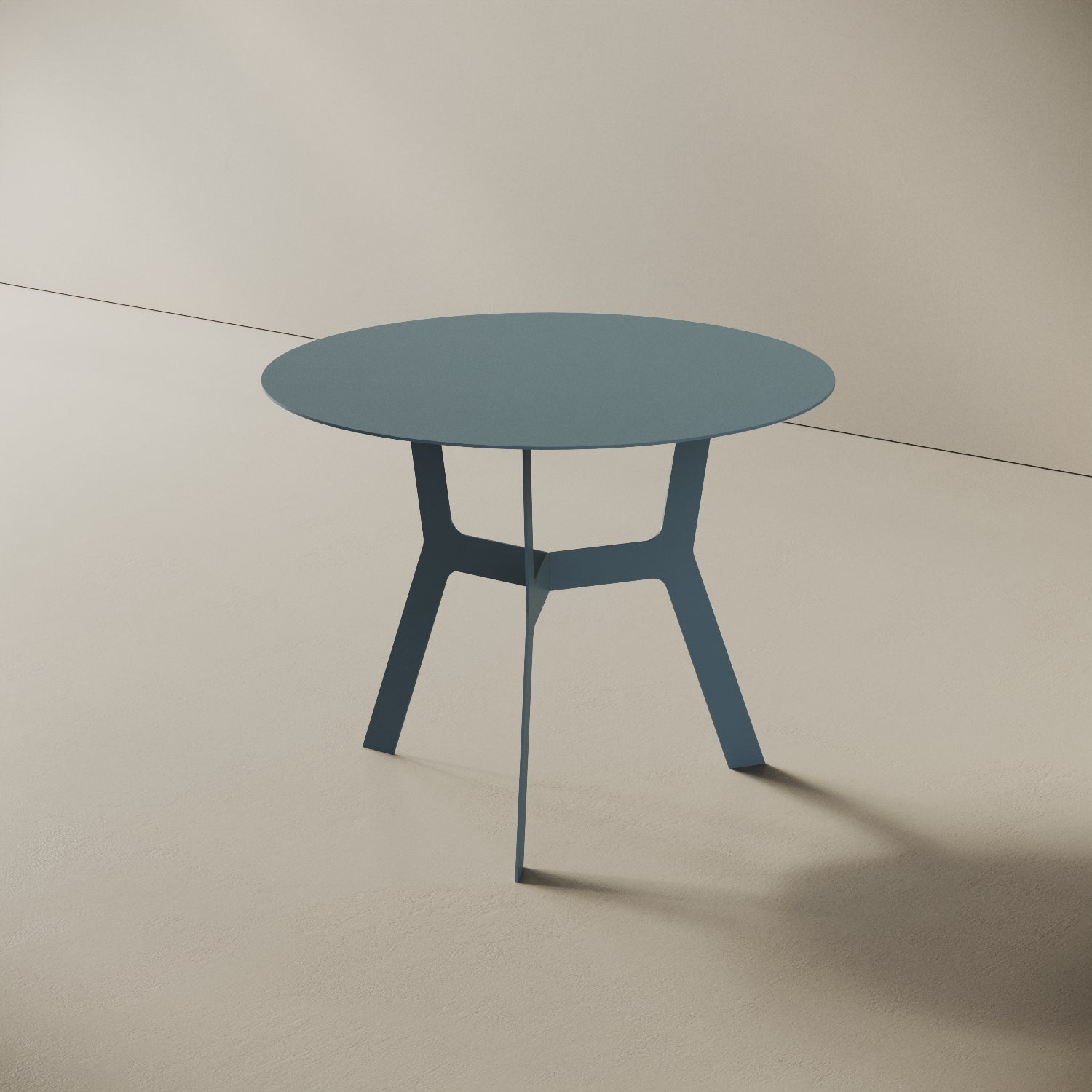 Tavolino da caffè Barcellona blu alto, vista laterale – ferro verniciato Ø60 cm H44 cm