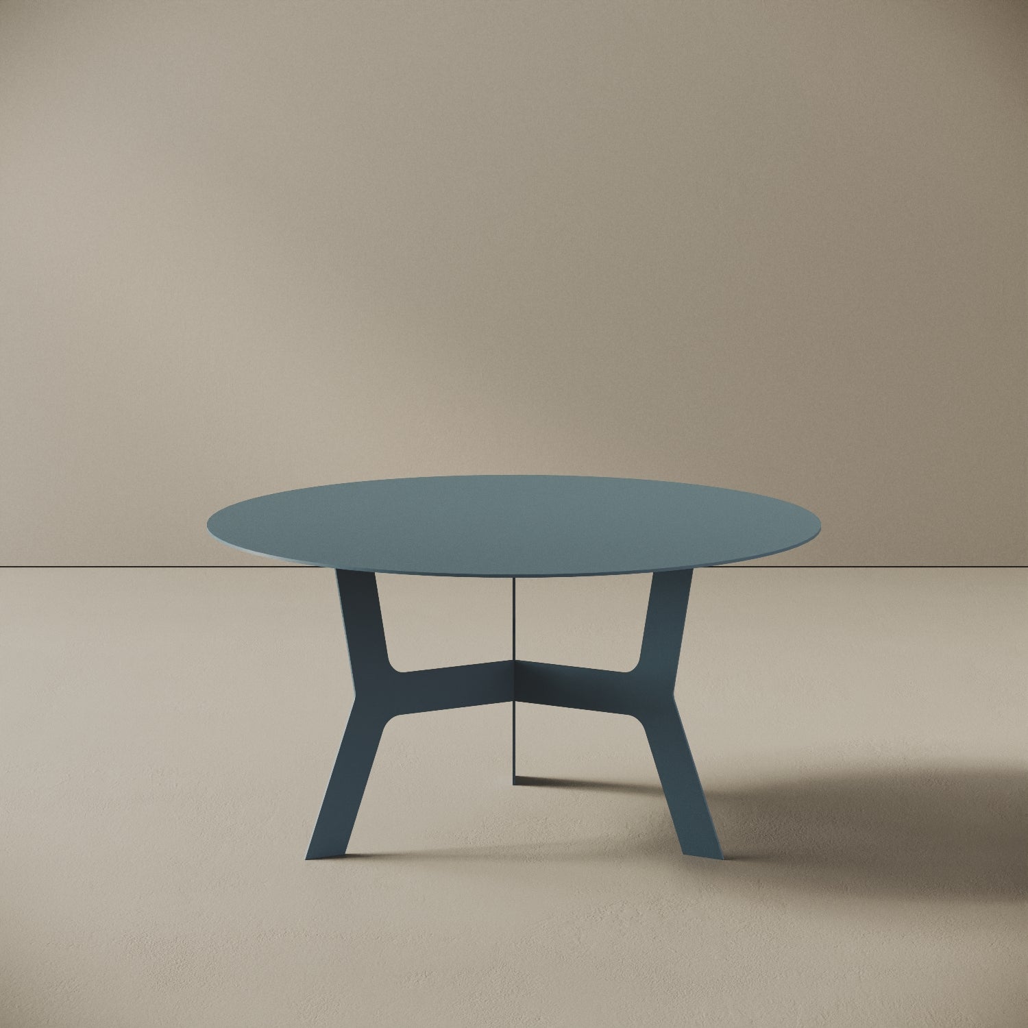 Tavolino da caffè Barcellona blu basso, vista frontale – ferro verniciato Ø60 cm H30,3 cm