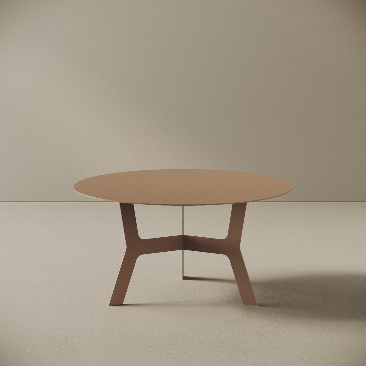 Tavolino da caffè Barcellona cappuccino basso, vista frontale – ferro verniciato Ø60 cm H30,3 cm