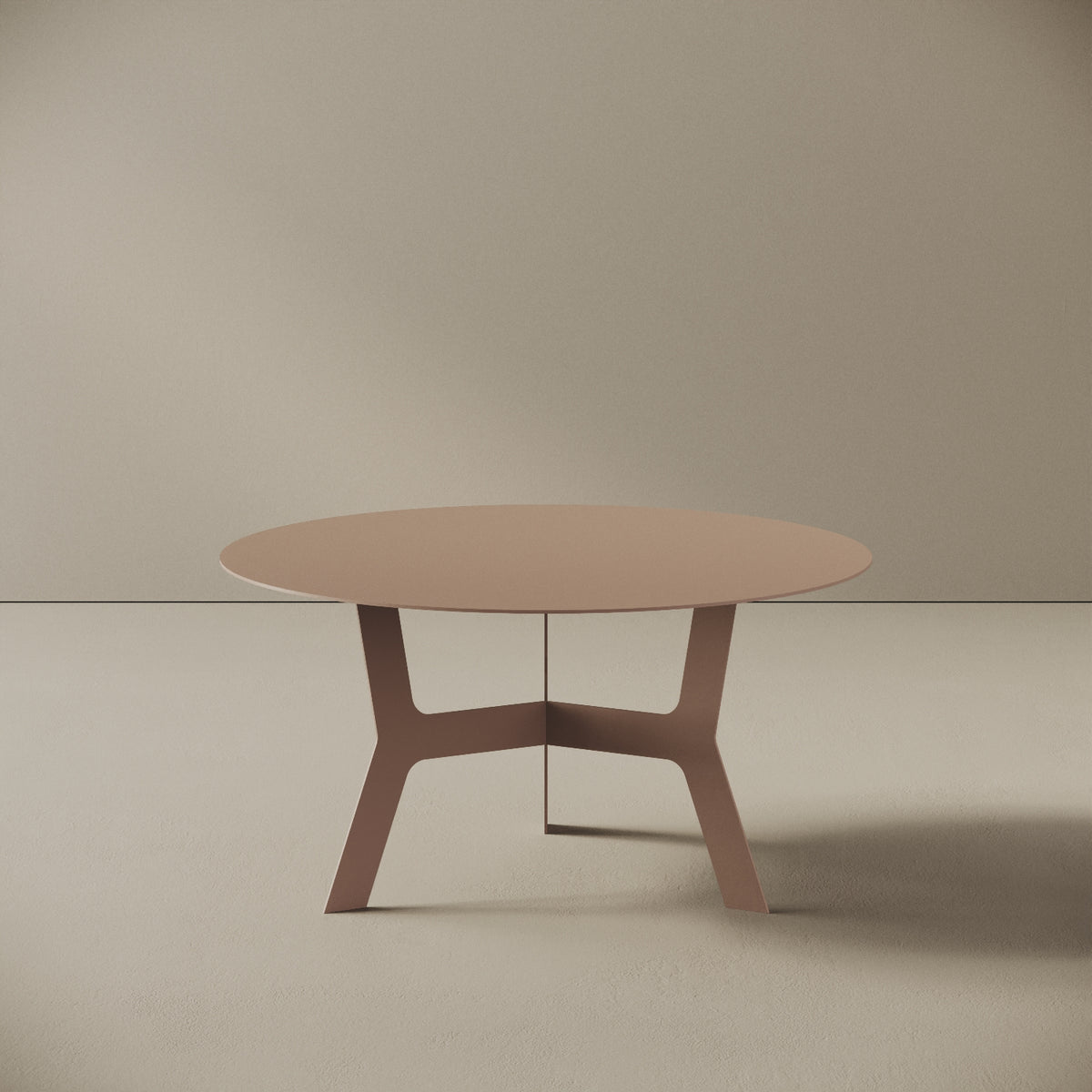 Tavolino da caffè Barcellona cipria basso, vista frontale – ferro verniciato Ø60 cm H30,3 cm