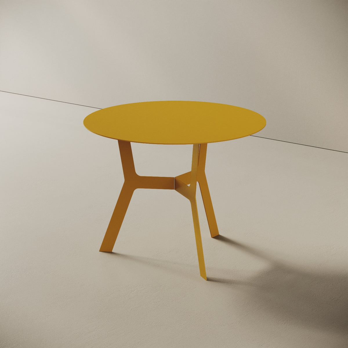 Tavolino da caffè Barcellona giallo alto, vista laterale – ferro verniciato Ø60 cm H44 cm