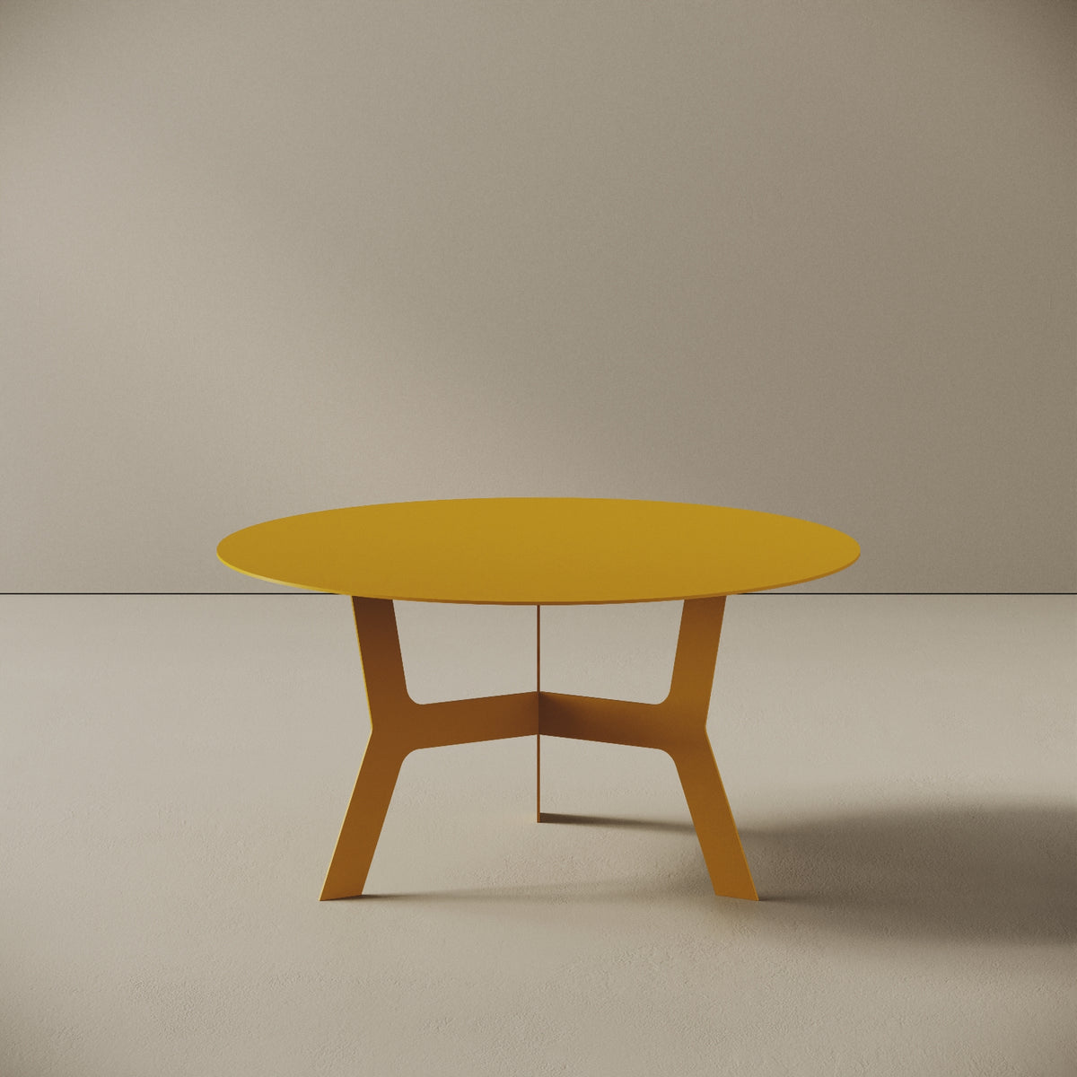 Tavolino da caffè Barcellona giallo basso, vista frontale – ferro verniciato Ø60 cm H30,3 cm