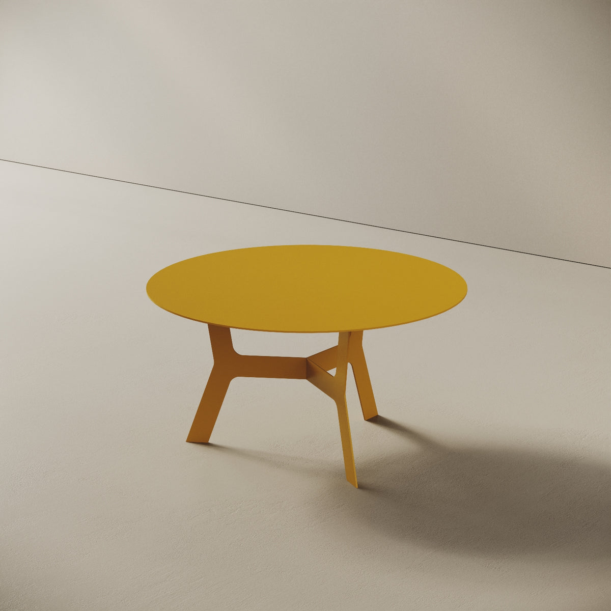 Tavolino da caffè Barcellona giallo basso, vista laterale – ferro verniciato Ø60 cm H30,3 cm