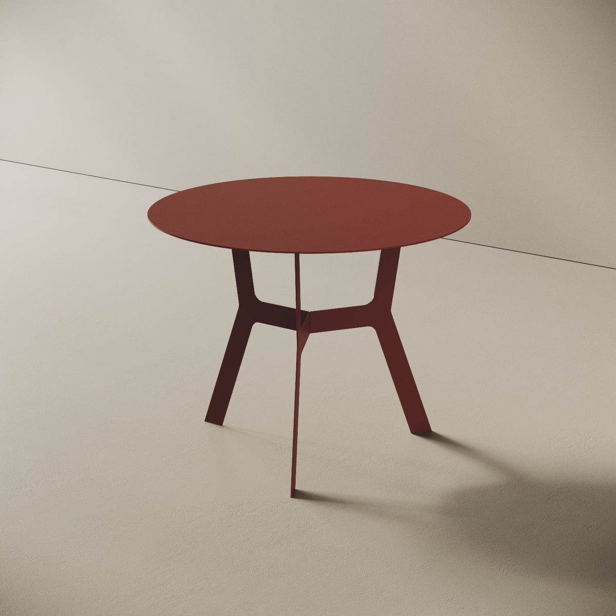 Tavolino da caffè Barcellona rosso alto, vista laterale – ferro verniciato Ø60 cm H44 cm