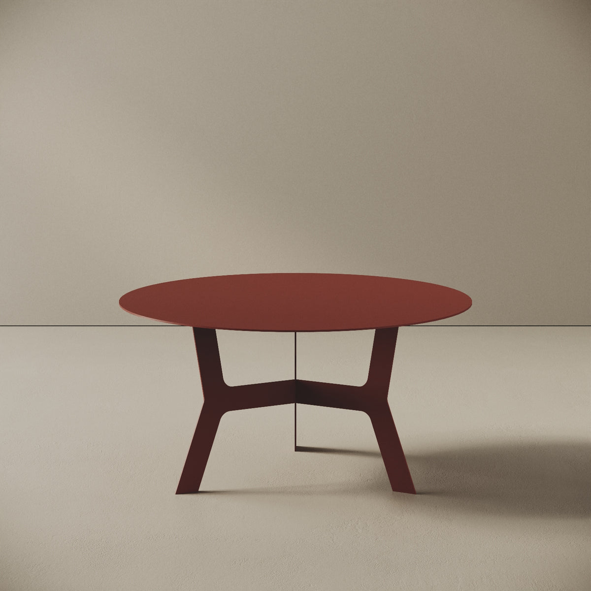 Tavolino da caffè Barcellona rosso basso, vista frontale – ferro verniciato Ø60 cm H30,3 cm
