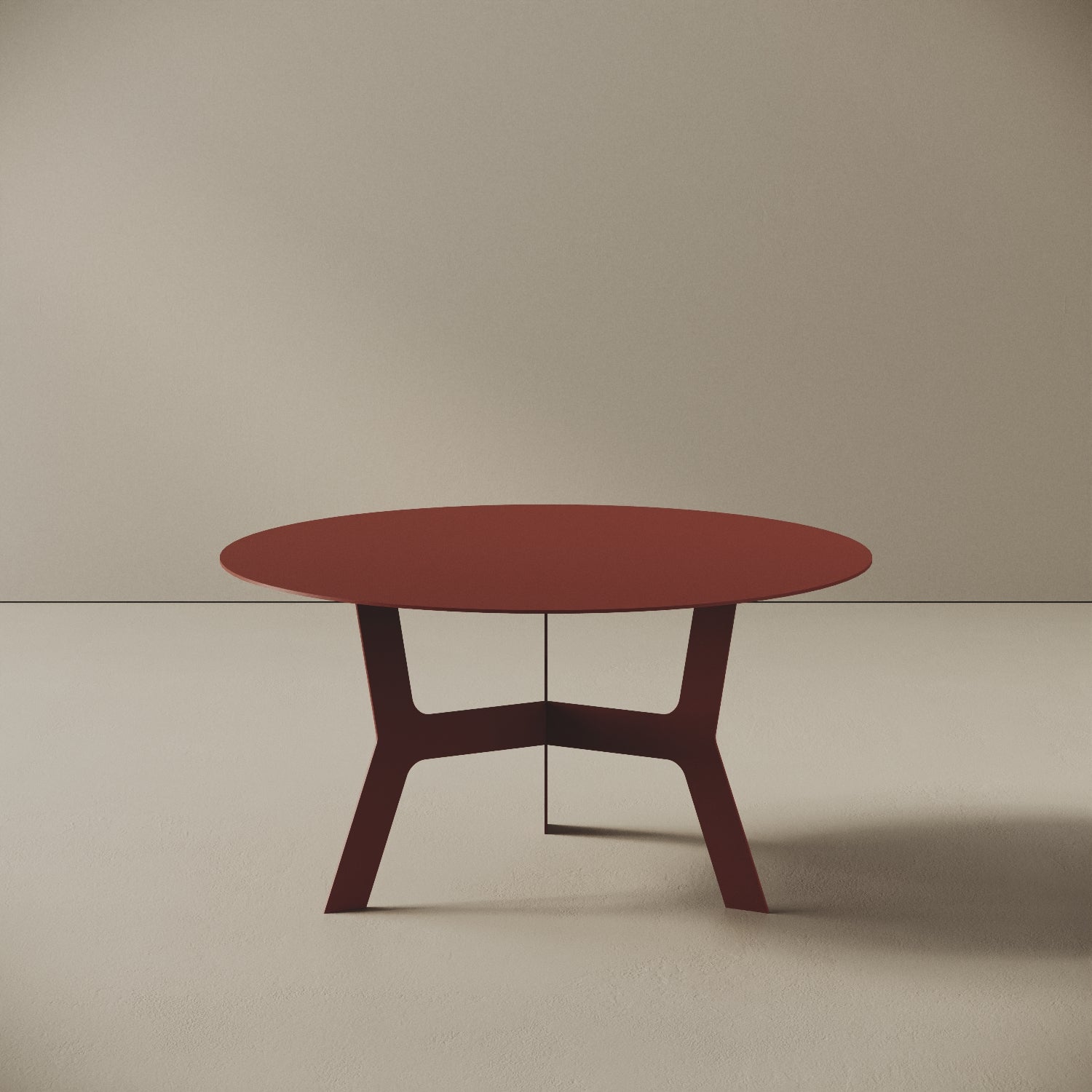 Tavolino da caffè Barcellona rosso basso, vista frontale – ferro verniciato Ø60 cm H30,3 cm