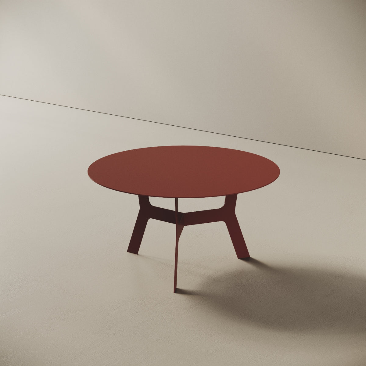 Tavolino da caffè Barcellona rosso basso, vista laterale – ferro verniciato Ø60 cm H30,3 cm