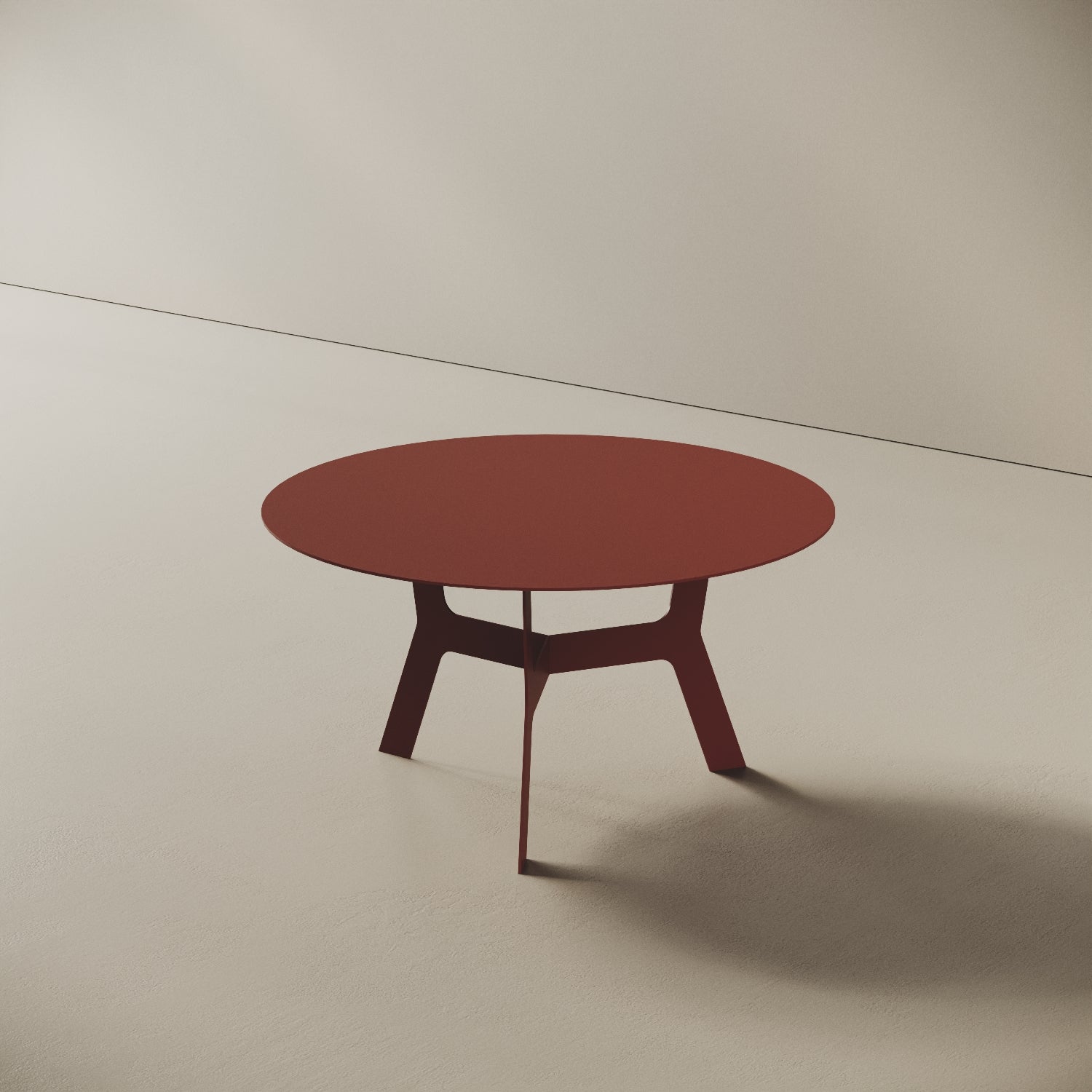 Tavolino da caffè Barcellona rosso basso, vista laterale – ferro verniciato Ø60 cm H30,3 cm