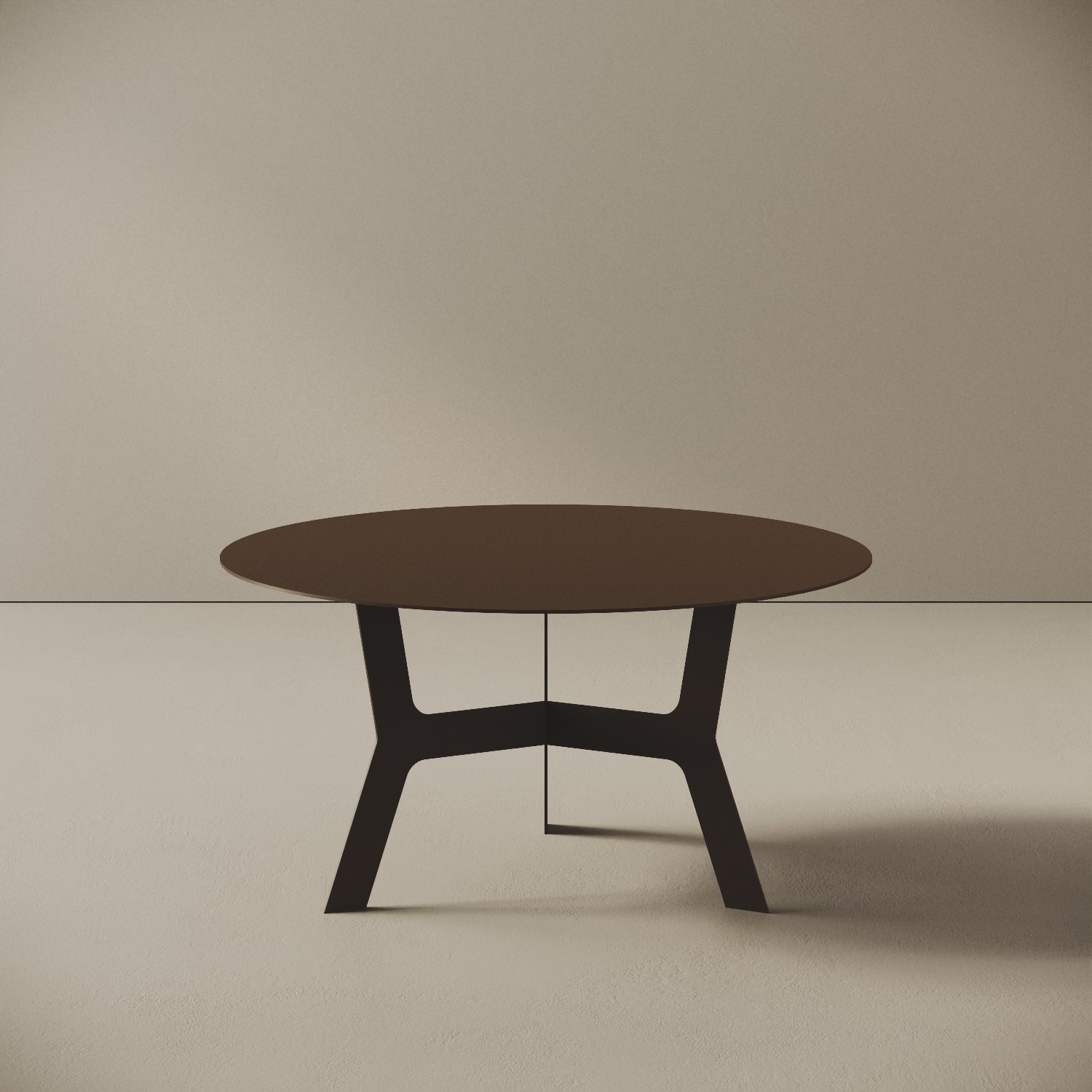 Tavolino da caffè Barcellona tabacco basso, vista frontale – ferro verniciato Ø60 cm H30,3 cm