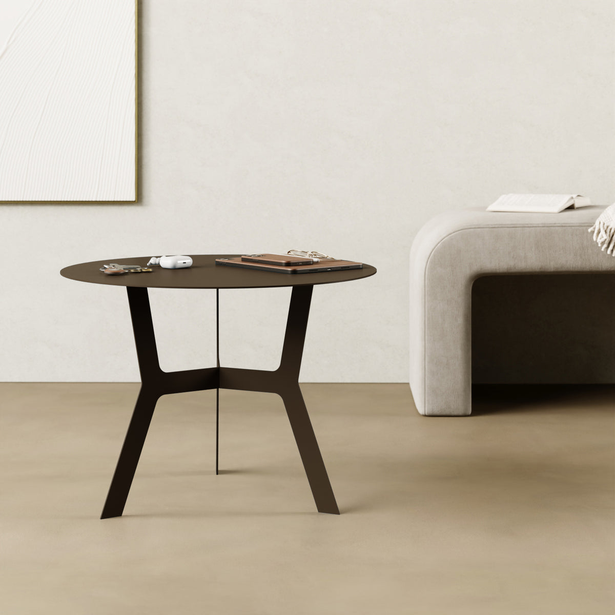 Tavolino da caffè Barcellona verde alto, vista frontale – ferro verniciato Ø60 cm H44 cm
