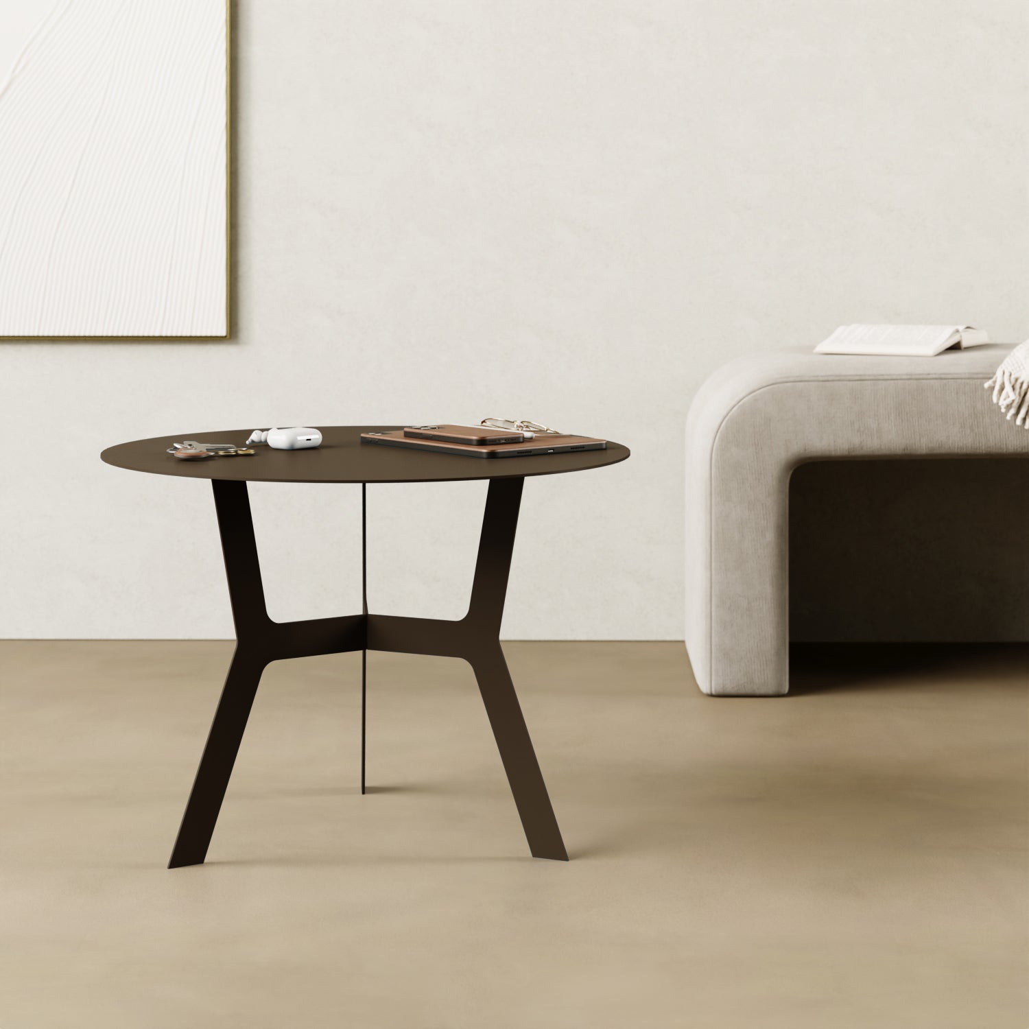 Tavolino da caffè Barcellona verde alto, vista frontale – ferro verniciato Ø60 cm H44 cm