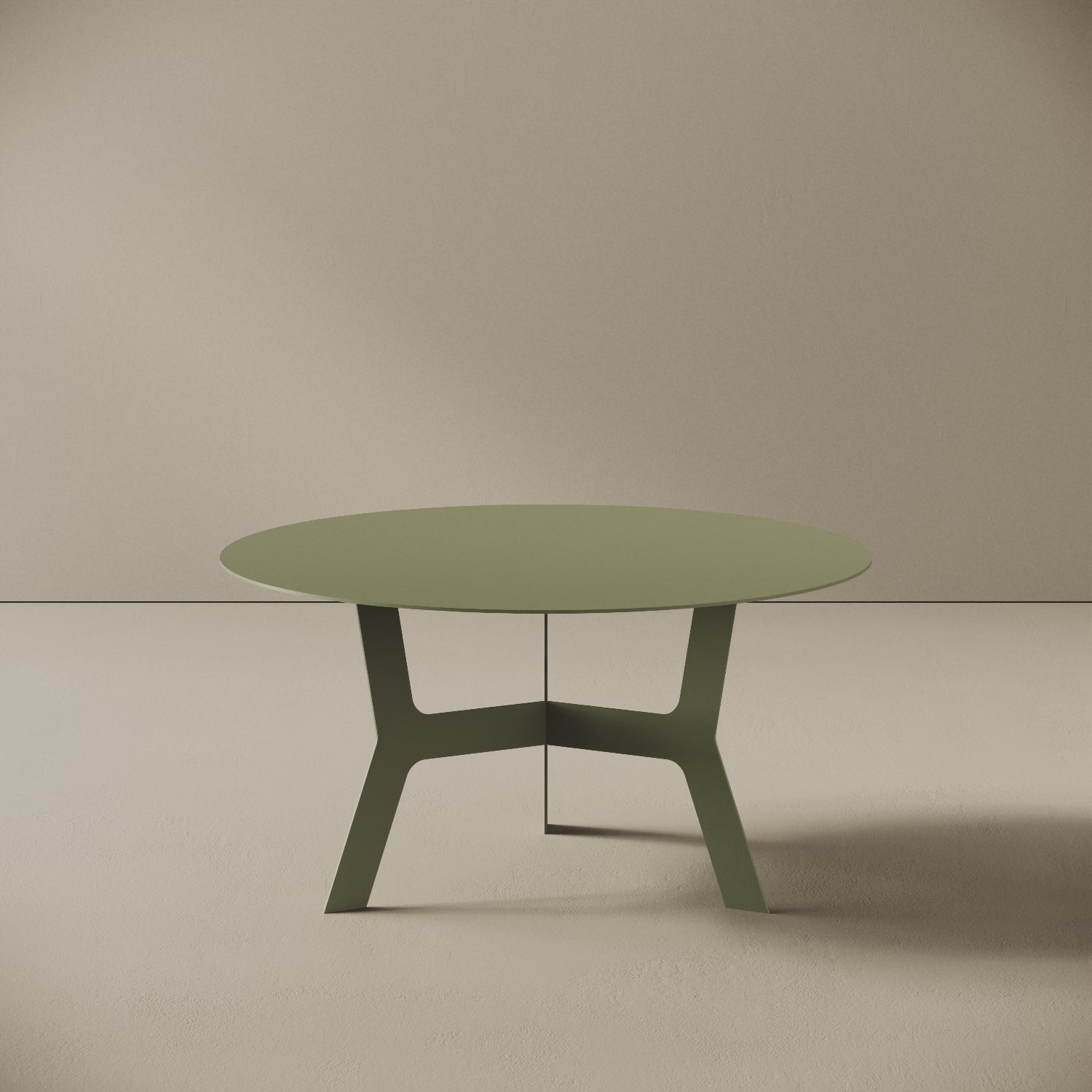 Tavolino da caffè Barcellona verde basso, vista frontale – ferro verniciato Ø60 cm H30,3 cm