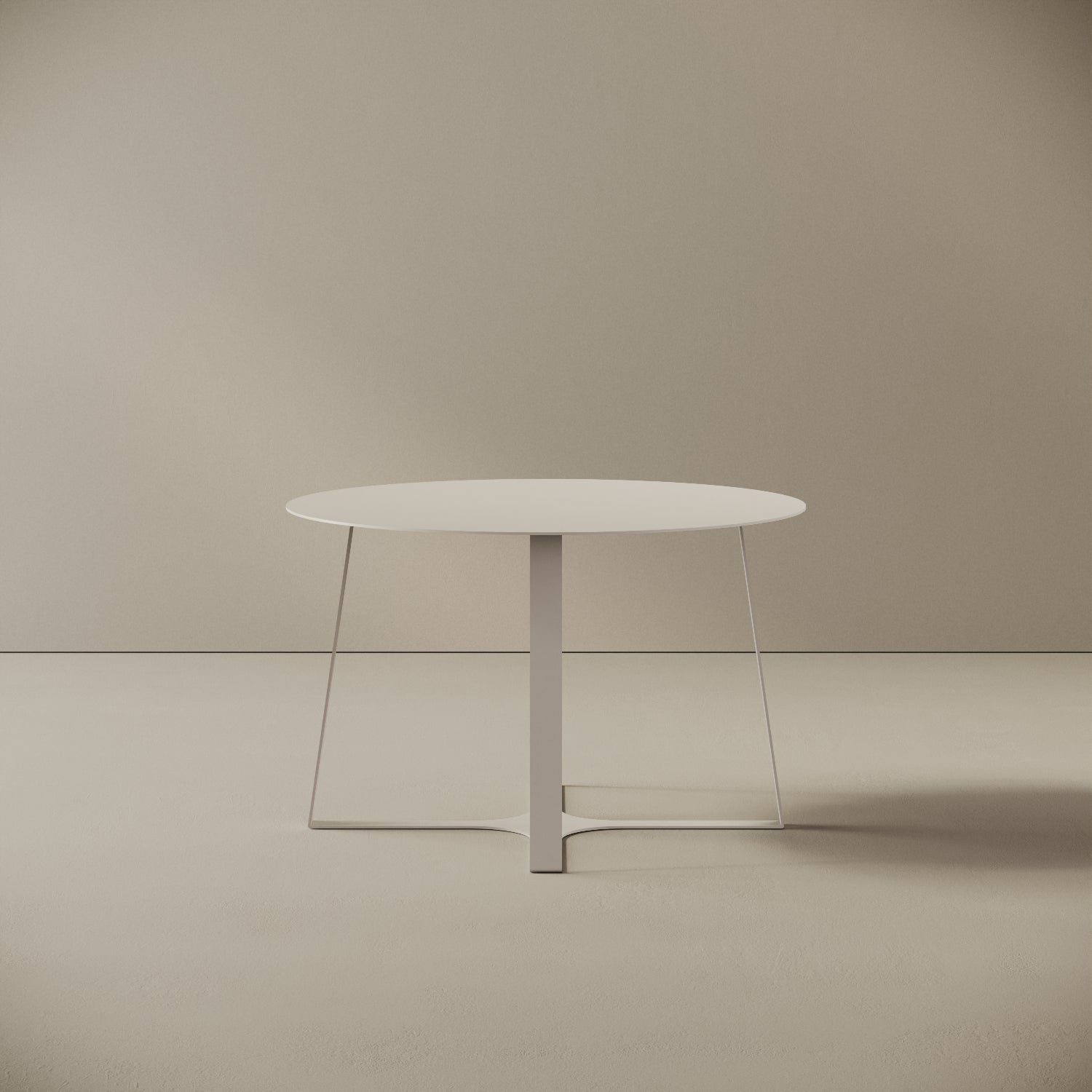 Tavolino da caffè Japan bianco M, vista frontale – struttura in ferro verniciato a polvere epossidica, piano Ø60 cm, base Ø55 cm, h 37 cm