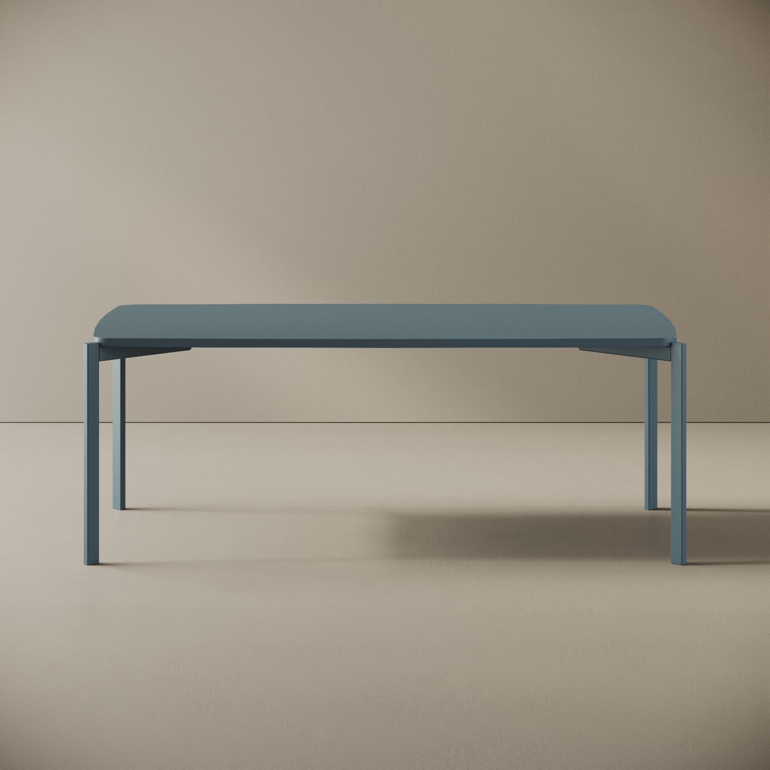 Tavolino da caffè Lisbona blu alto, vista frontale – ferro verniciato 120x60 cm H44 cm