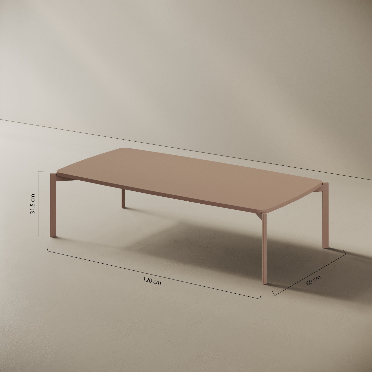 Tavolino Lisbona basso – misure 120x60 cm H31 cm, ferro verniciato e legno nobilitato