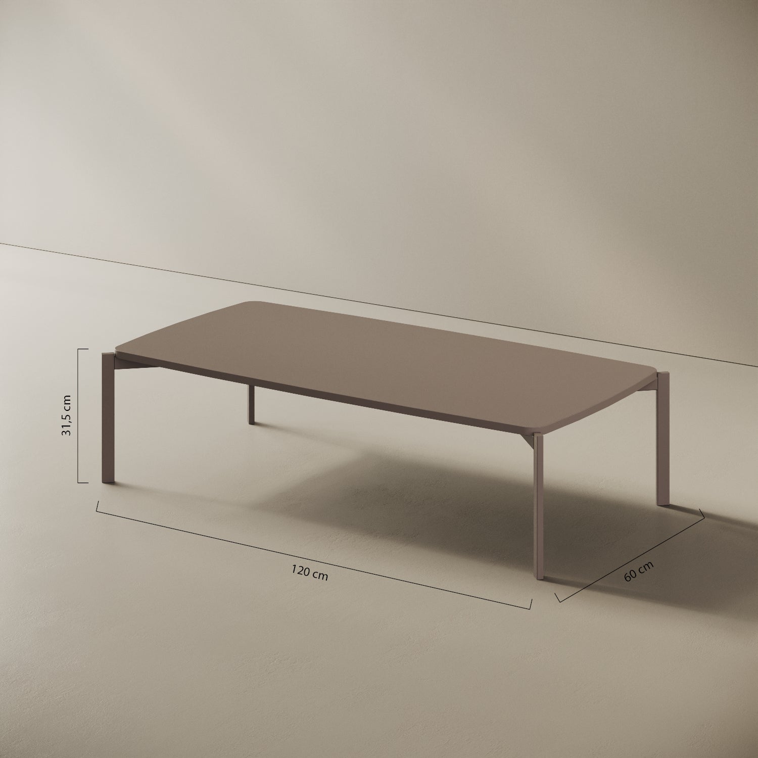 Tavolino Lisbona basso – misure 120x60 cm H31 cm, ferro verniciato e legno nobilitato