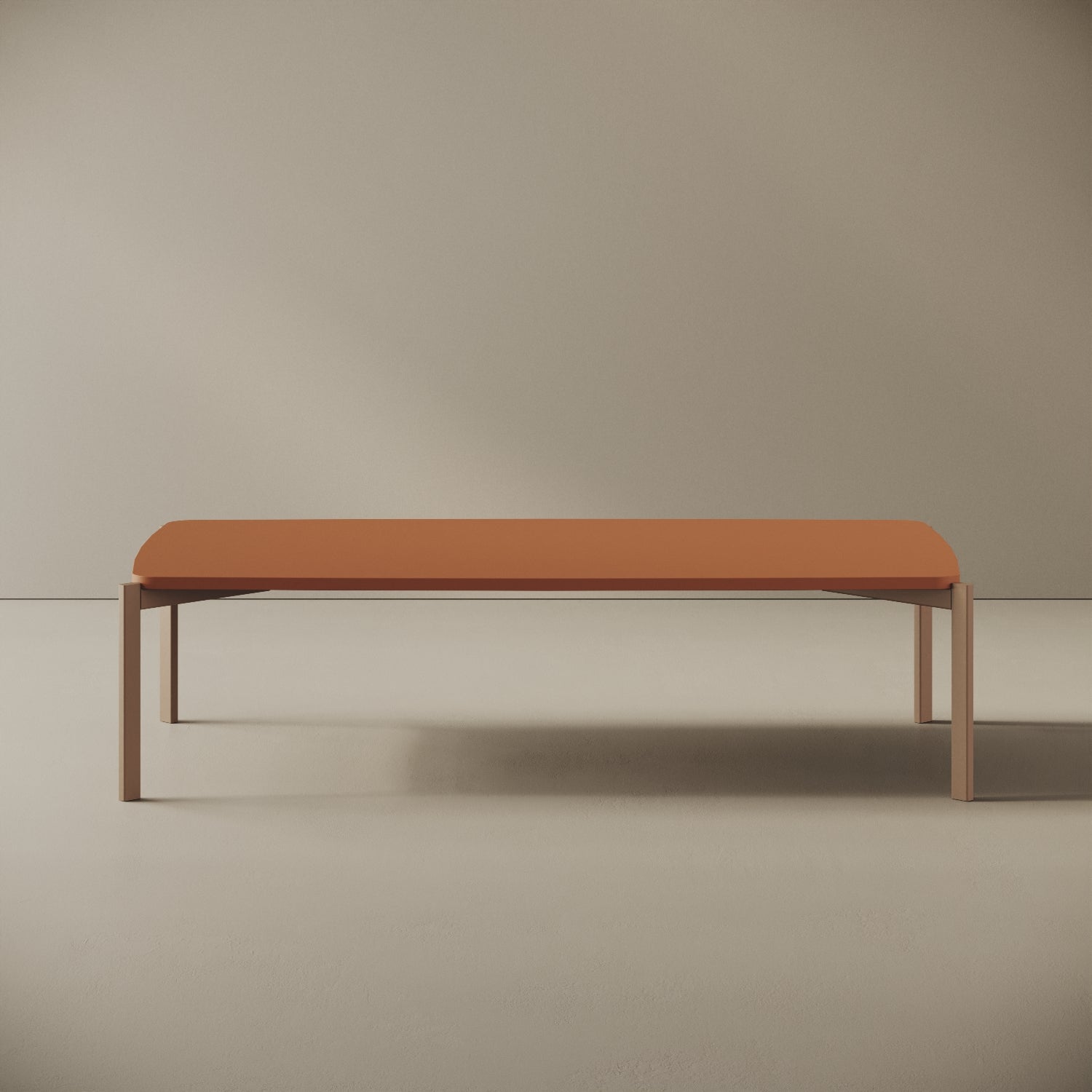 Tavolino da caffè Lisbona red curry basso, vista frontale – ferro verniciato 120x60 cm H31 cm