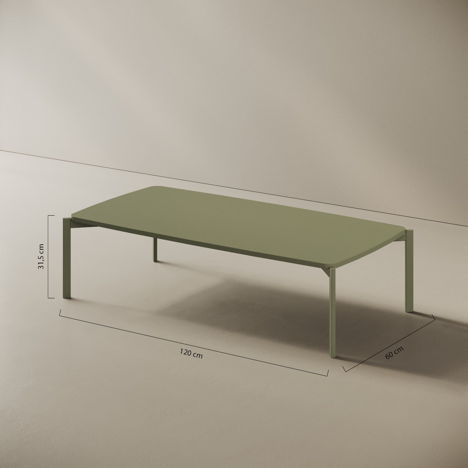 Tavolino Lisbona basso – misure 120x60 cm H31 cm, ferro verniciato e legno nobilitato