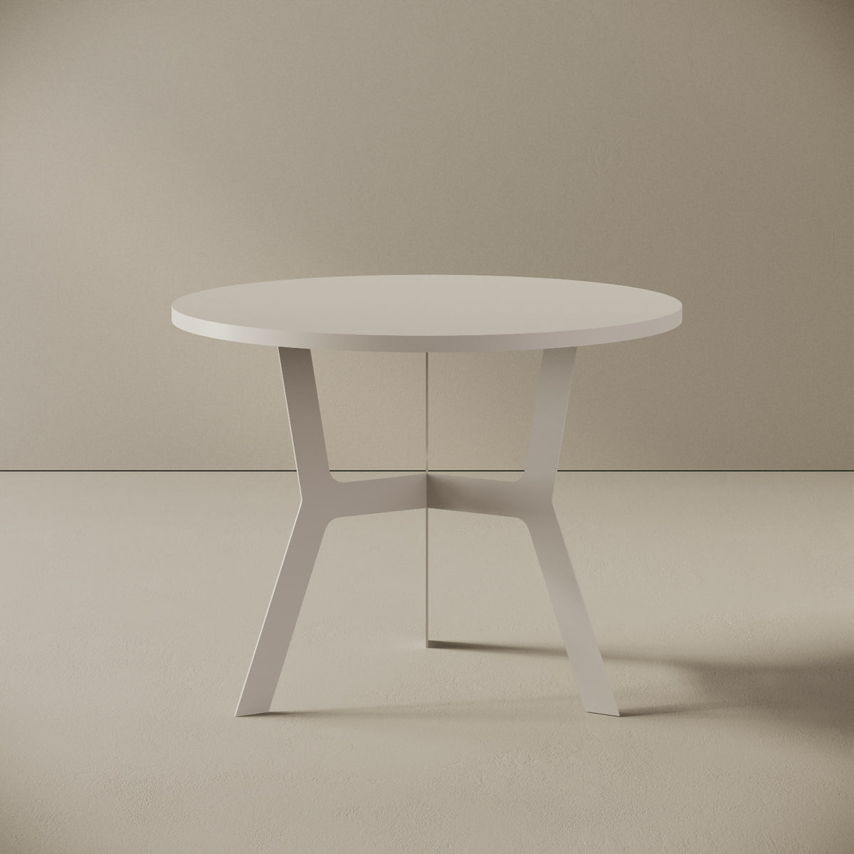 Madrid tavolino da caffè rotondo bianco alto, vista frontale — struttura in metallo verniciato bianco, piano in legno nobilitato, design compatto