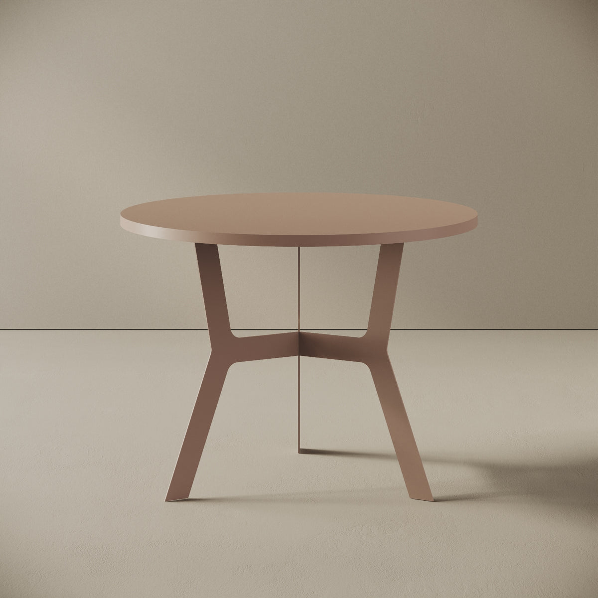 Madrid tavolino da caffè rotondo cipria alto, vista frontale — struttura in metallo verniciato cipria, piano in legno nobilitato, design compatto