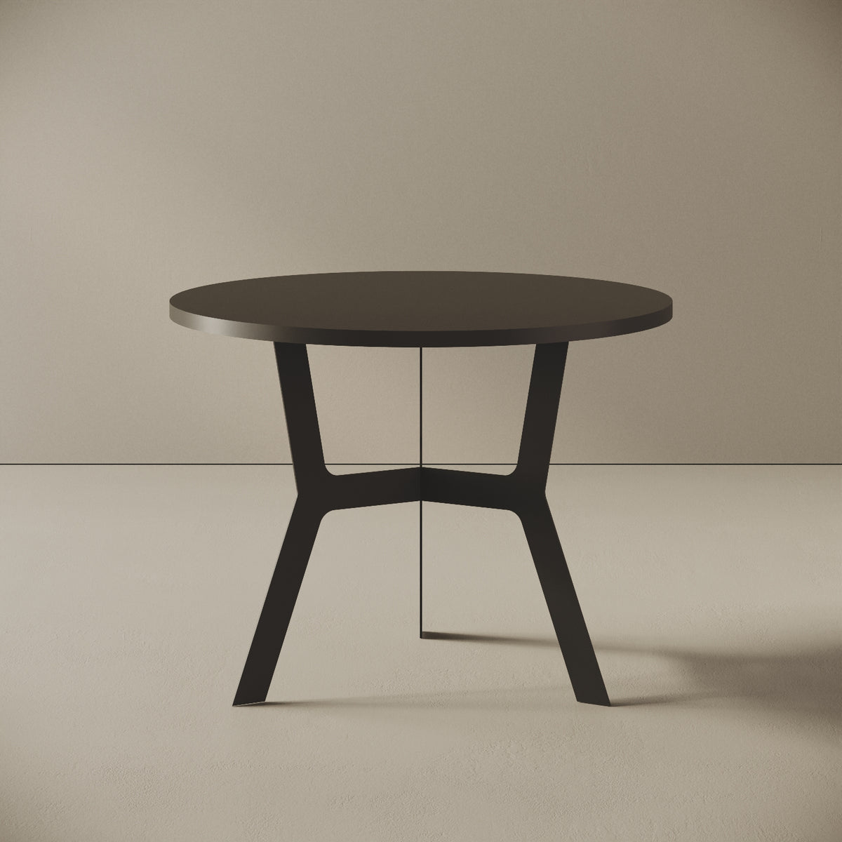 Madrid tavolino da caffè rotondo nero alto, vista frontale — struttura in metallo verniciato nero, piano in legno nobilitato, design compatto