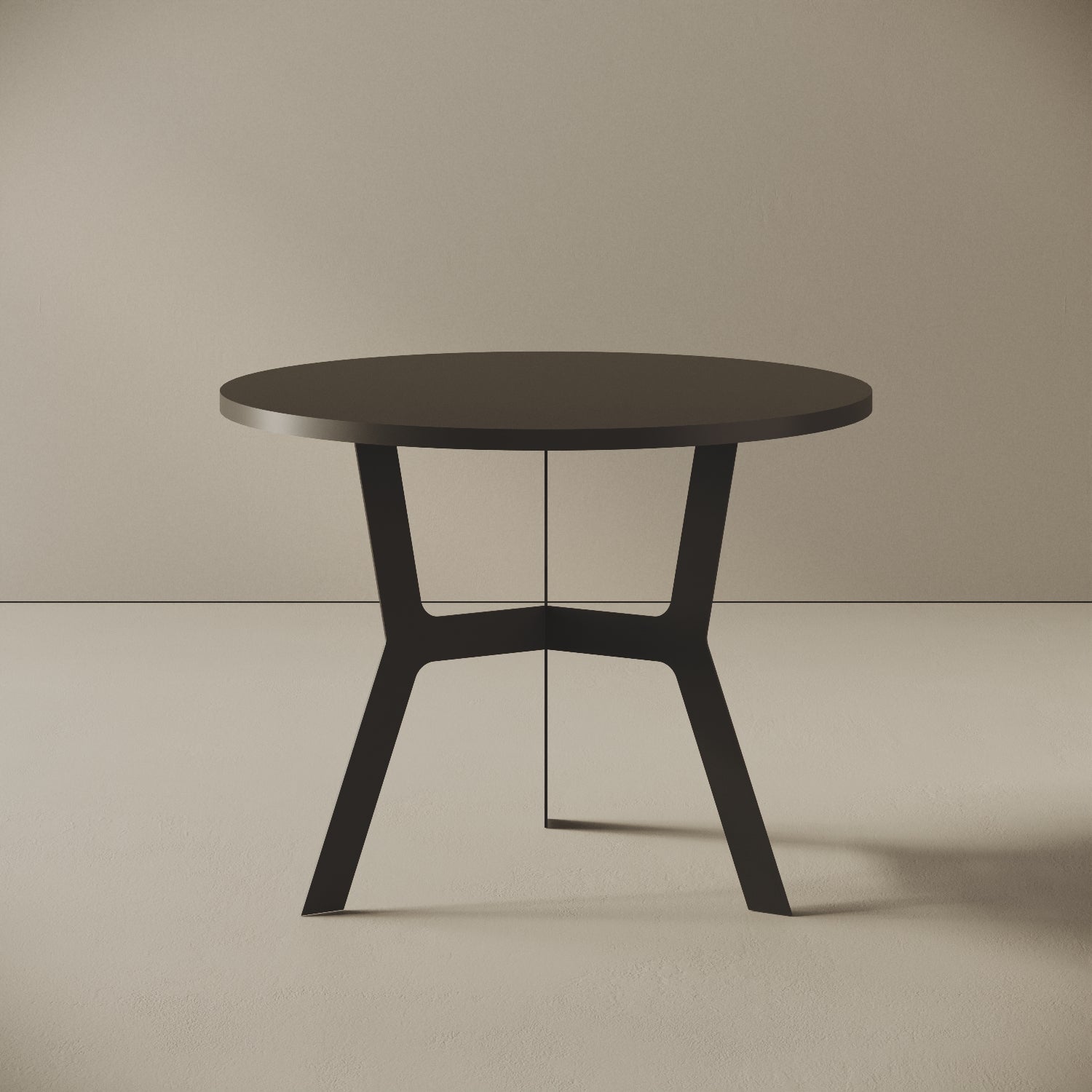 Madrid tavolino da caffè rotondo nero alto, vista frontale — struttura in metallo verniciato nero, piano in legno nobilitato, design compatto