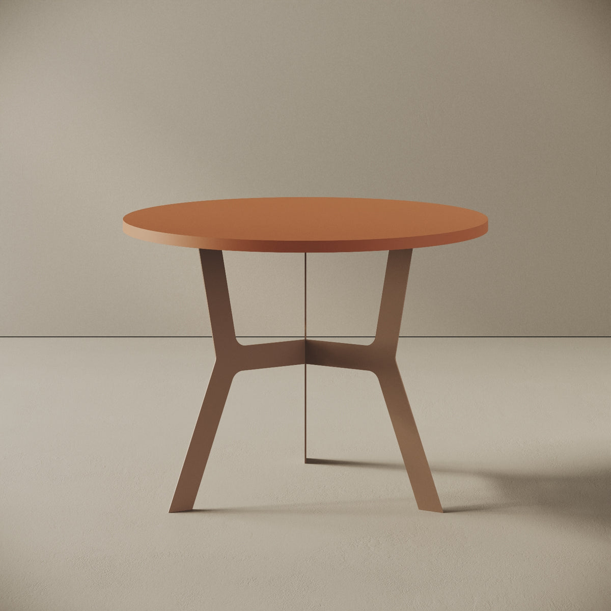 Madrid tavolino da caffè rotondo red curry alto, vista frontale — struttura in metallo verniciato red curry, piano in legno nobilitato, design compatto