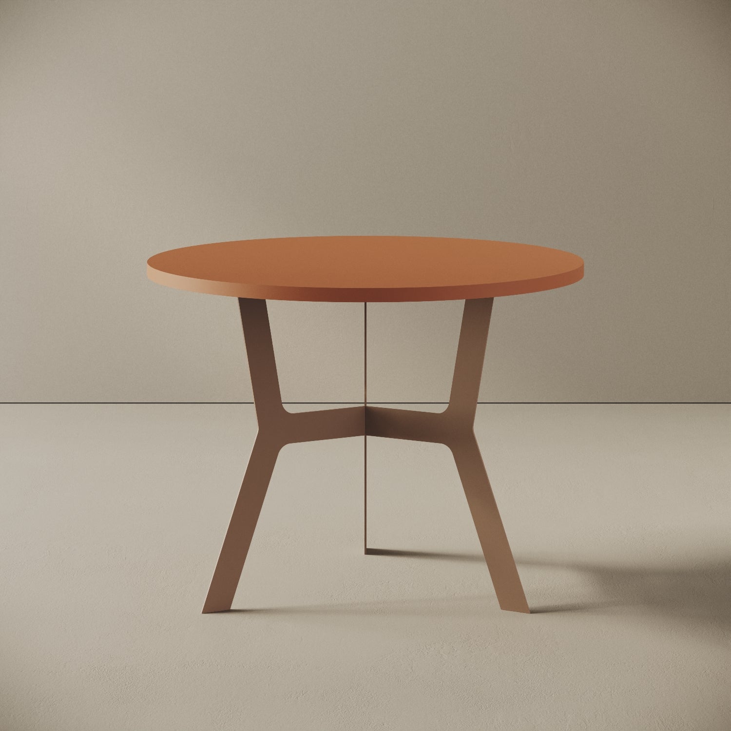 Madrid tavolino da caffè rotondo red curry alto, vista frontale — struttura in metallo verniciato red curry, piano in legno nobilitato, design compatto